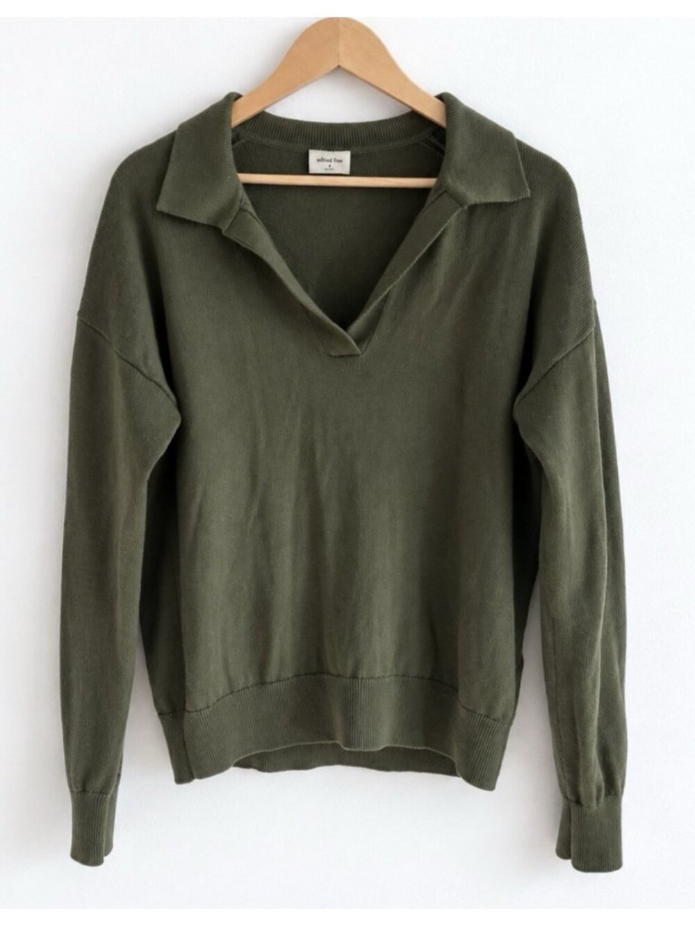 Aritzia Wilfred Free Clara 100% Merino Wool Polo Sweater Army Green Women’s M